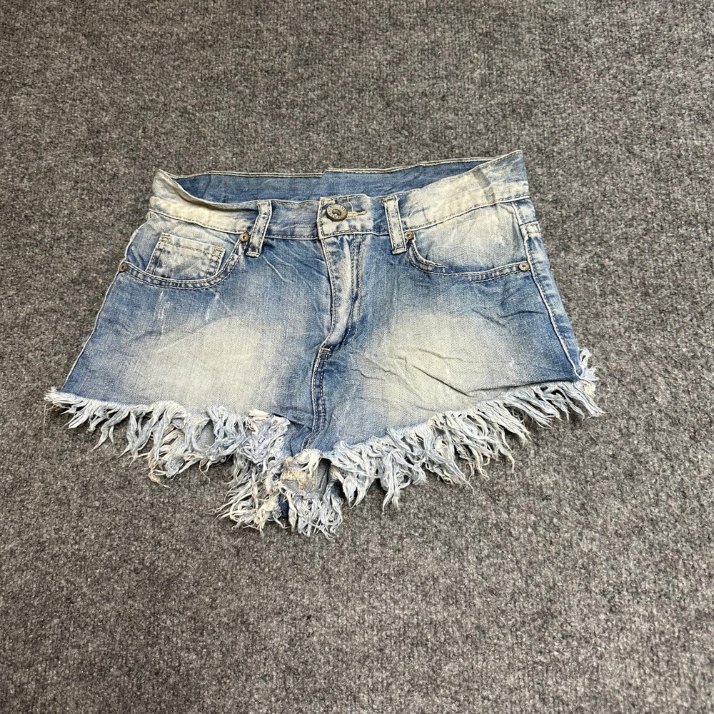 Fashion Jeans Shorts Womens Size S Blue Distressed Frayed Hem Cotton Denim